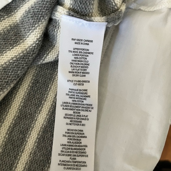 Joie Striped Scalloped Eyelet Wool Cashmere Cotton Blend Sweater - Picture 9 of 9